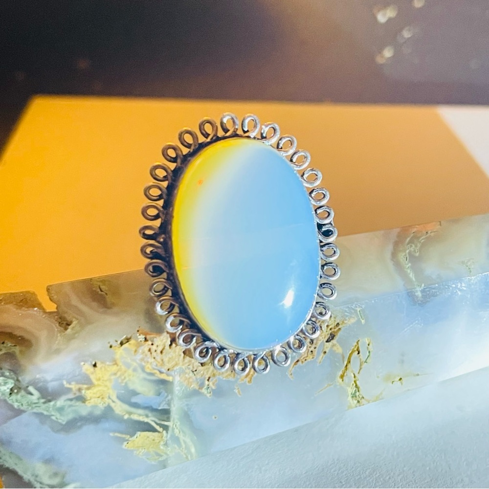 New 925 Sterling Silver Blue Yellow Triplet Opalite Artisten Oval Cut Ring - Picture 10 of 17